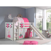 Lit Mi-Hauteur 90x200 avec Toboggan Sommier Inclus et Housse Princesse Vipack Pino - Blanc