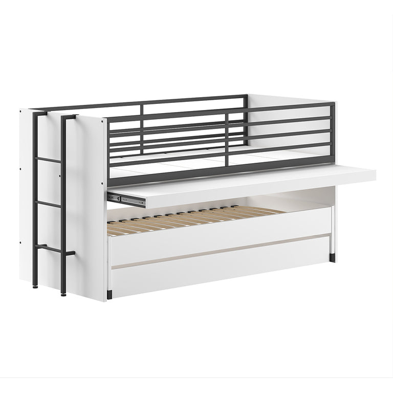 Lit mi-hauteur 90x200 sommier et tiroirs inclus Vipack Sam Blanc - vue 3