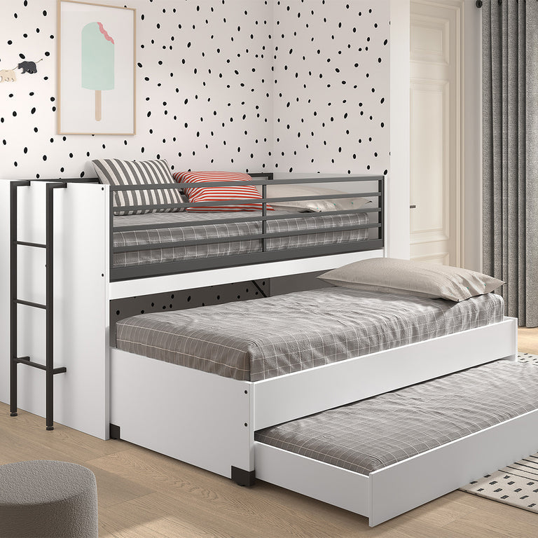 Lit mi-hauteur 90x200 sommier et tiroirs inclus Vipack Sam Blanc - vue 4