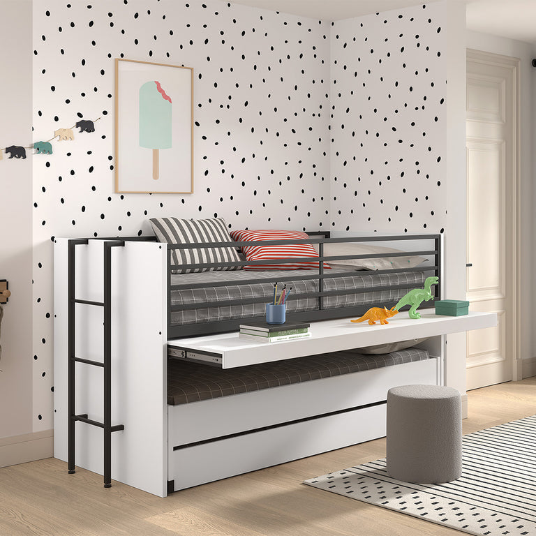 Lit mi-hauteur 90x200 sommier et tiroirs inclus Vipack Sam Blanc - vue 5
