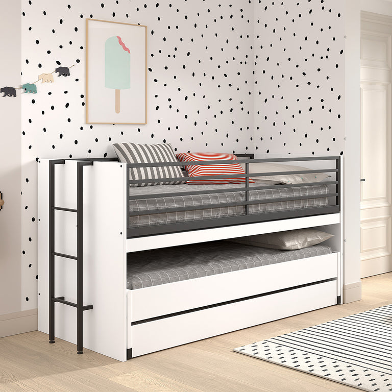 Lit mi-hauteur 90x200 sommier et tiroirs inclus Vipack Sam Blanc - vue 6