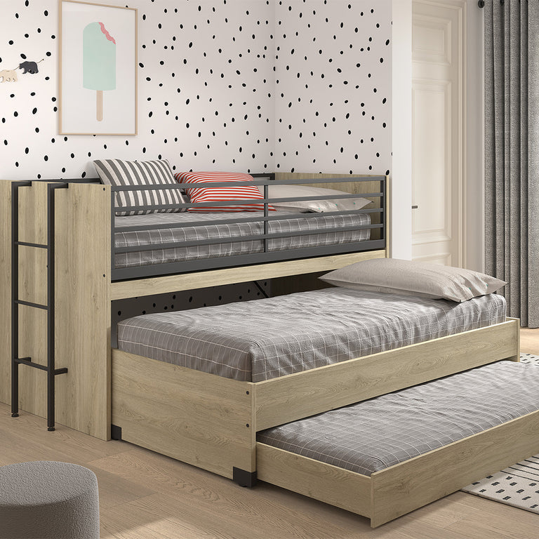 Lit mi-hauteur 90x200 sommier et tiroirs inclus Vipack Sam Bois - vue 4