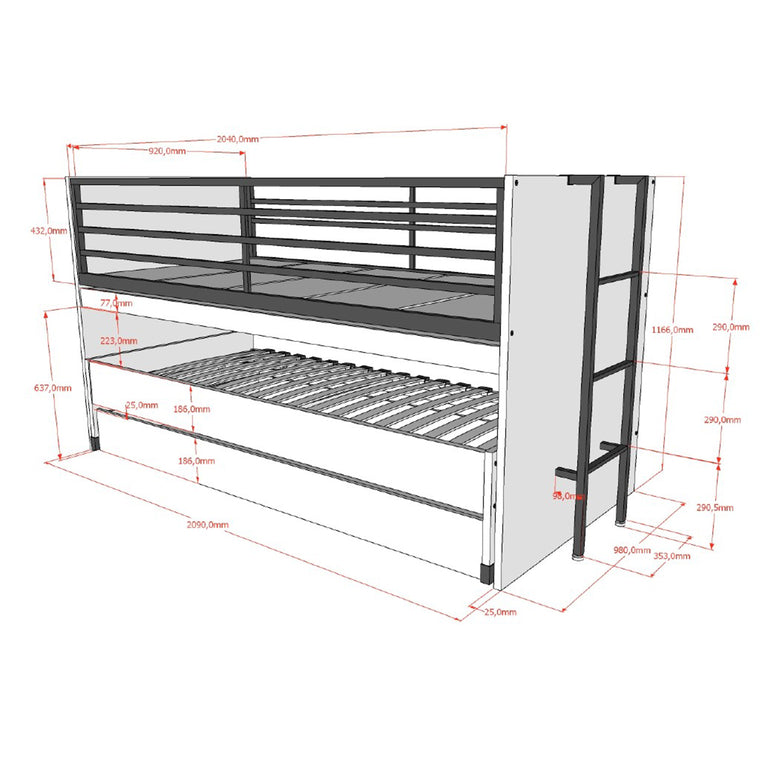Lit mi-hauteur 90x200 sommier et tiroirs inclus Vipack Sam Bois - vue 7