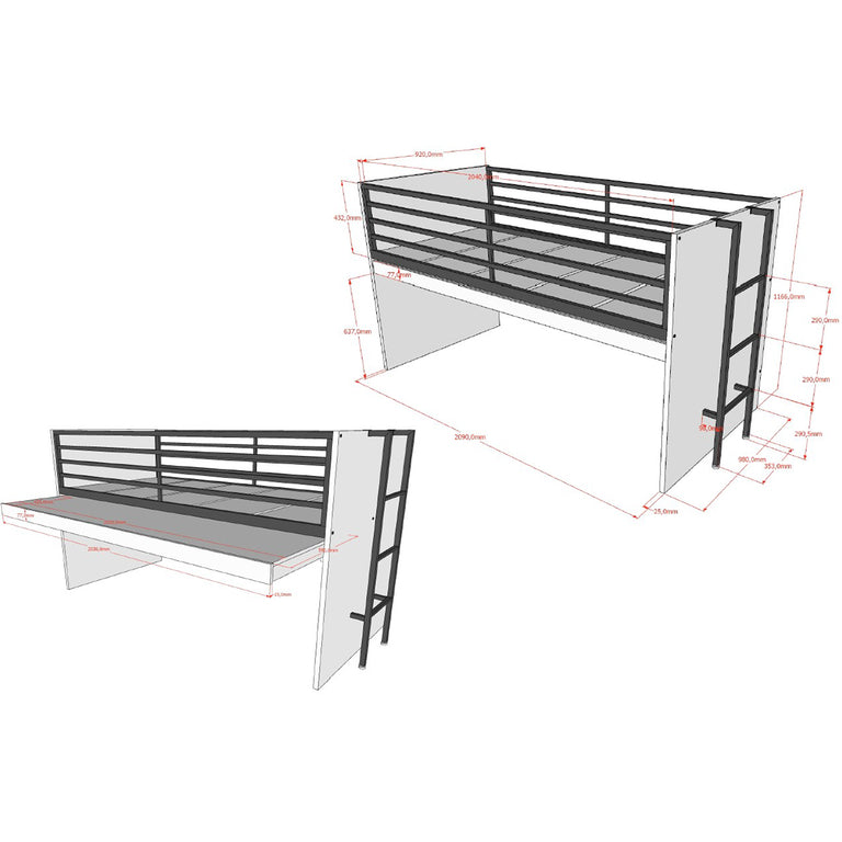 Lit mi-hauteur 90x200 sommier inclus Vipack Sam Bois - vue 5