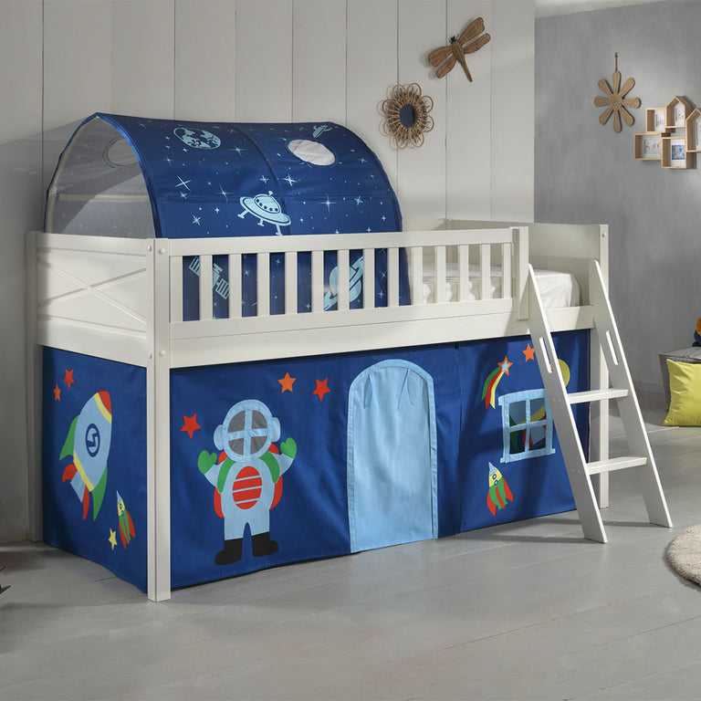 Lit mi-hauteur 90x200 sommier inclus et housse Astro Vipack Scott Blanc