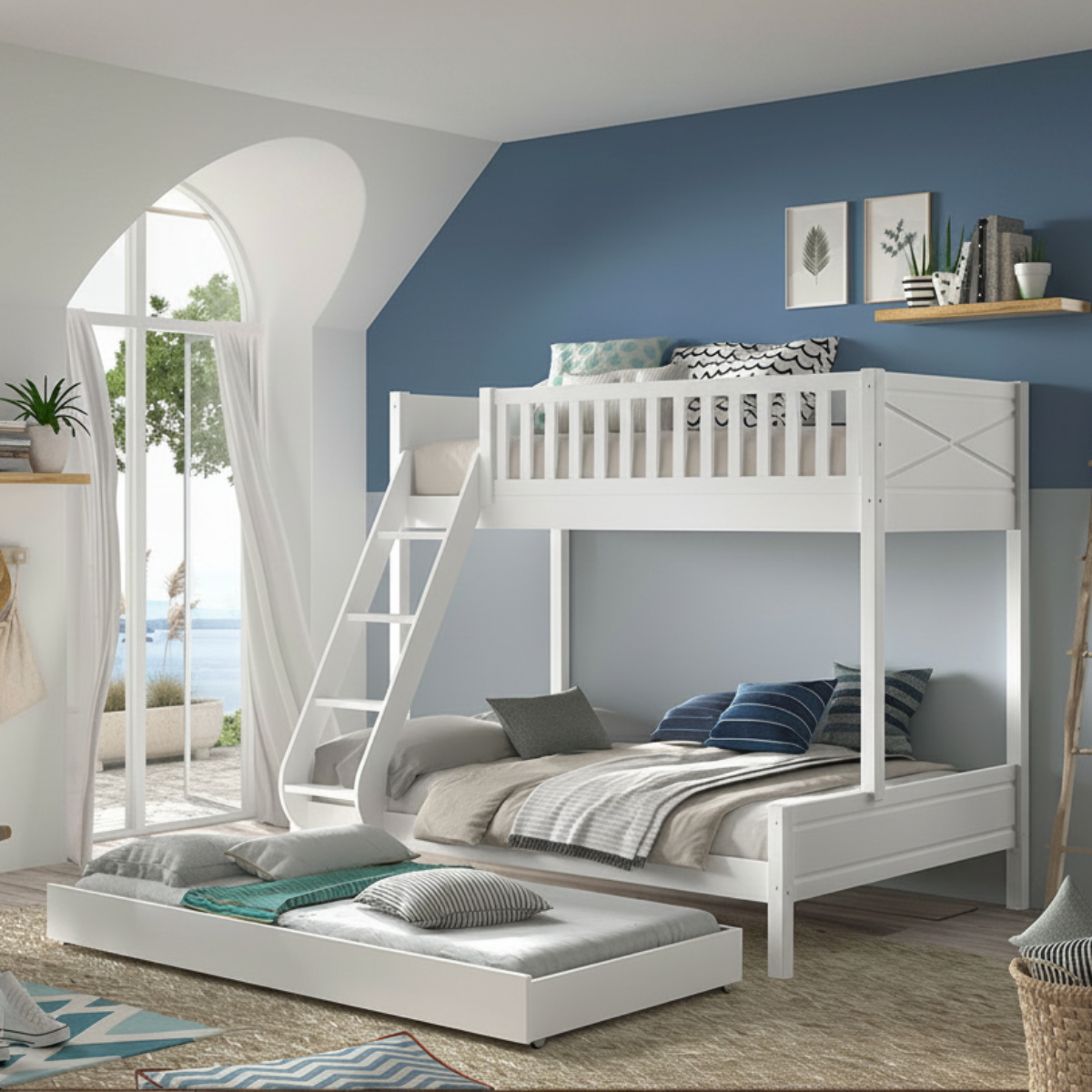 Lit superposé 90-140x200 sommiers et tiroir inclus Vipack Scott Blanc - vue 3