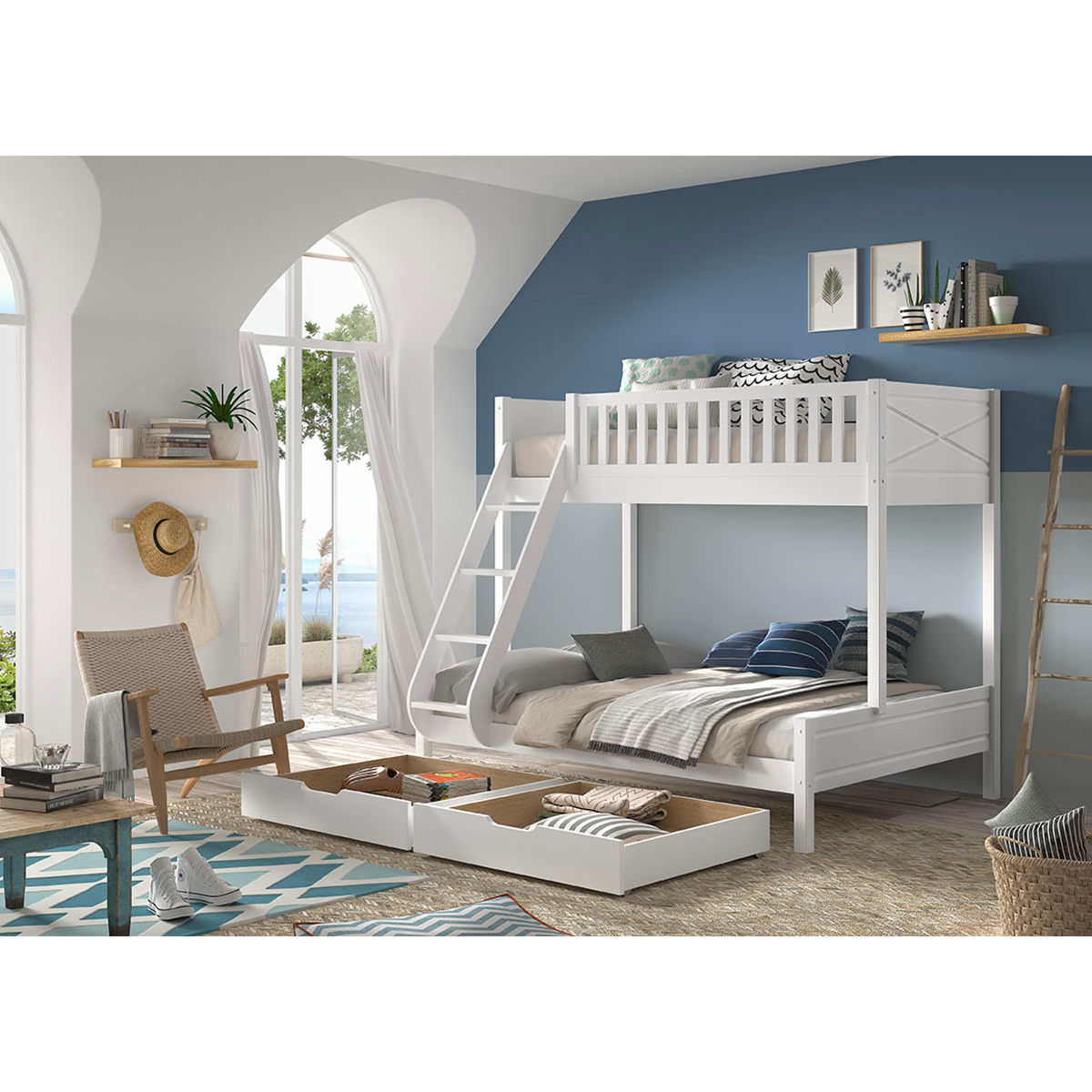 Lit superposé 90-140x200 sommiers et tiroirs inclus Vipack Scott Blanc - vue 3