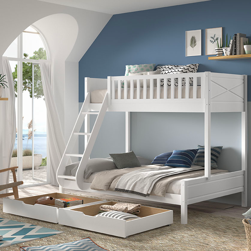 Lit superposé 90-140x200 sommiers et tiroirs inclus Vipack Scott Blanc - vue 3