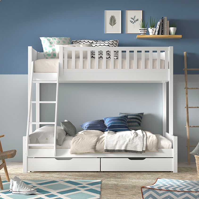 Lit superposé 90-140x200 sommiers et tiroirs inclus Vipack Scott Blanc - vue 2