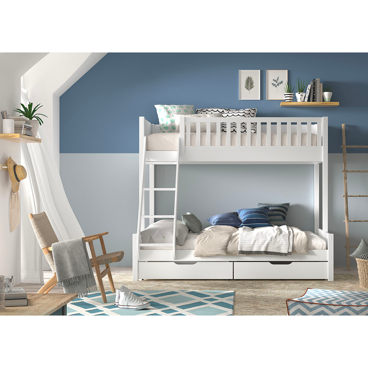 Lit superposé 90-140x200 sommiers et tiroirs inclus Vipack Scott Blanc - vue 2