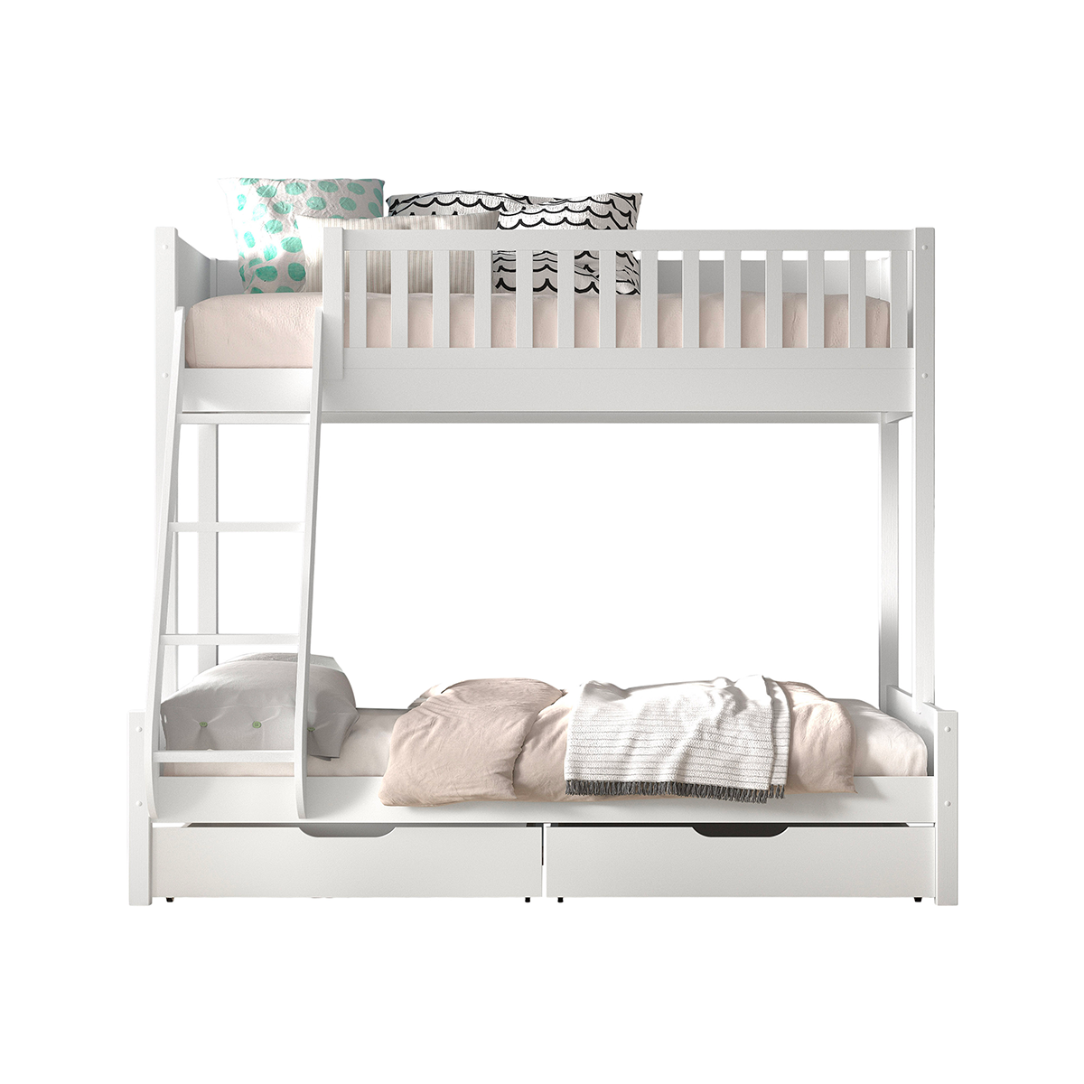 Lit superposé 90-140x200 sommiers et tiroirs inclus Vipack Scott Blanc