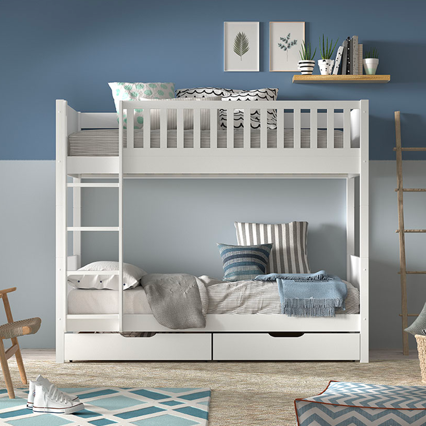 Lit superposé 90x200 sommiers et tiroirs inclus Vipack Scott Blanc - vue 2