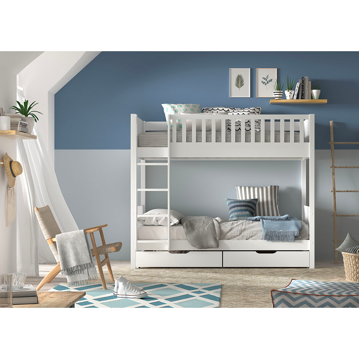 Lit superposé 90x200 sommiers et tiroirs inclus Vipack Scott Blanc - vue 2