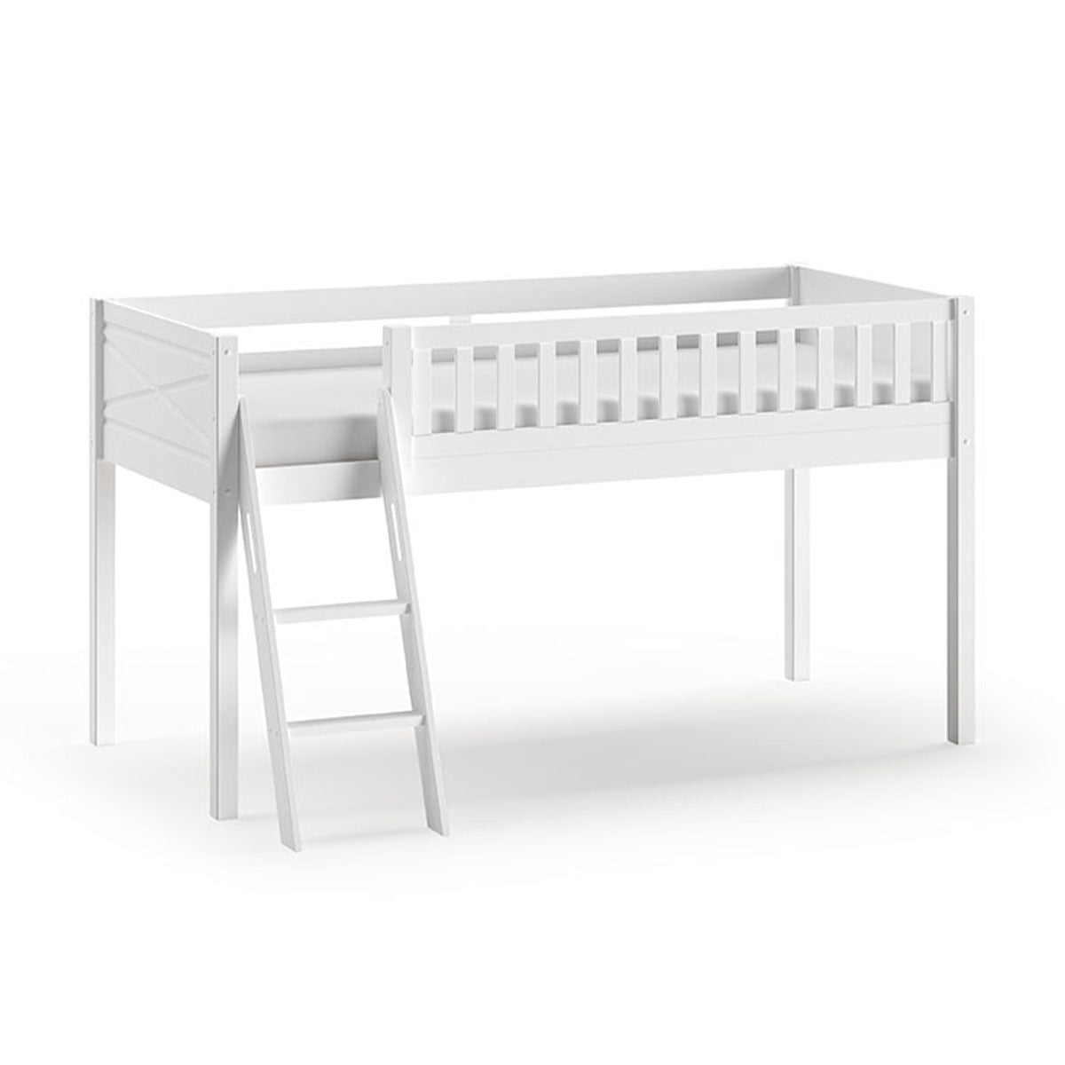 Lit mi-hauteur 90x200 sommier inclus et housse Fairy Vipack Scott Blanc - vue 3
