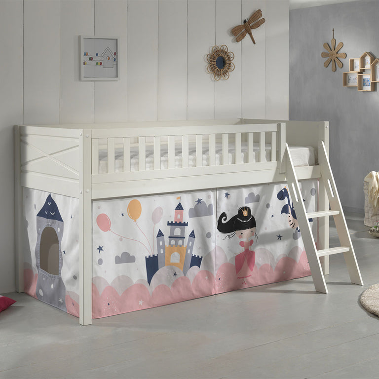 Lit mi-hauteur 90x200 sommier inclus et housse Fairy Vipack Scott Blanc