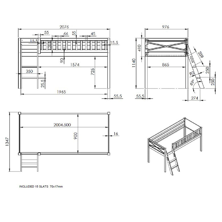 Lit mi-hauteur 90x200 sommier inclus et housse Astro Vipack Scott Blanc - vue 6