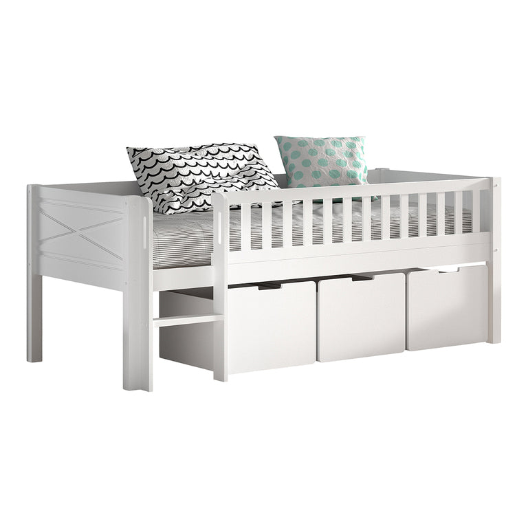 Lit mi-hauteur 90x200 sommier et 3 tiroirs inclus Vipack Scott Blanc