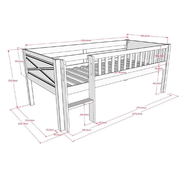 Lit mi-hauteur 90x200 sommier et 3 tiroirs inclus Vipack Scott Blanc - vue 3