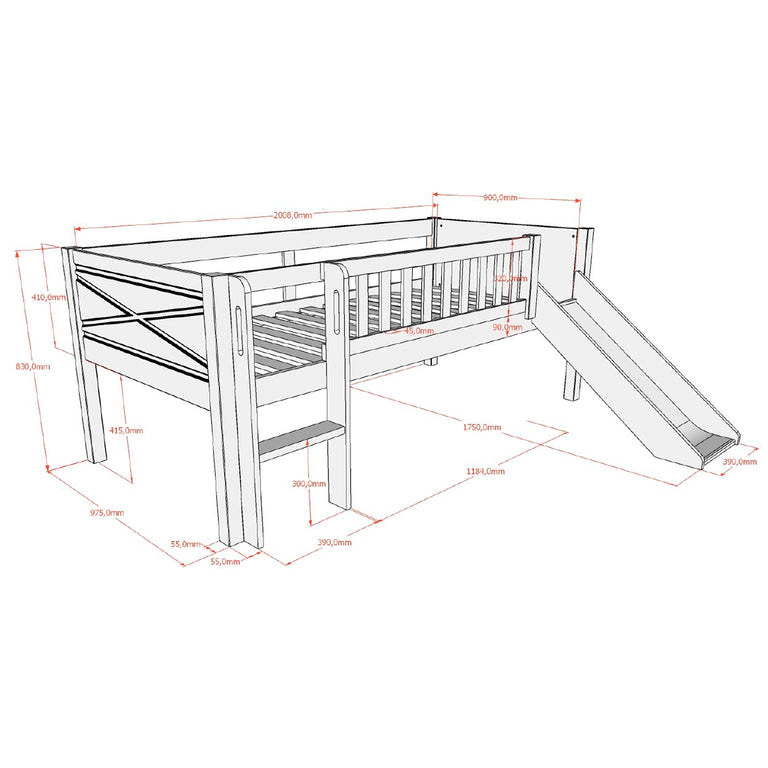 Lit mi-hauteur 90x200 toboggan et sommier inclus Vipack Scott Blanc - vue 3