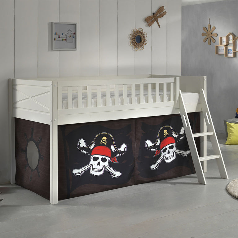 Lit mi-hauteur 90x200 sommier inclus et housse Pirate Vipack Scott Blanc