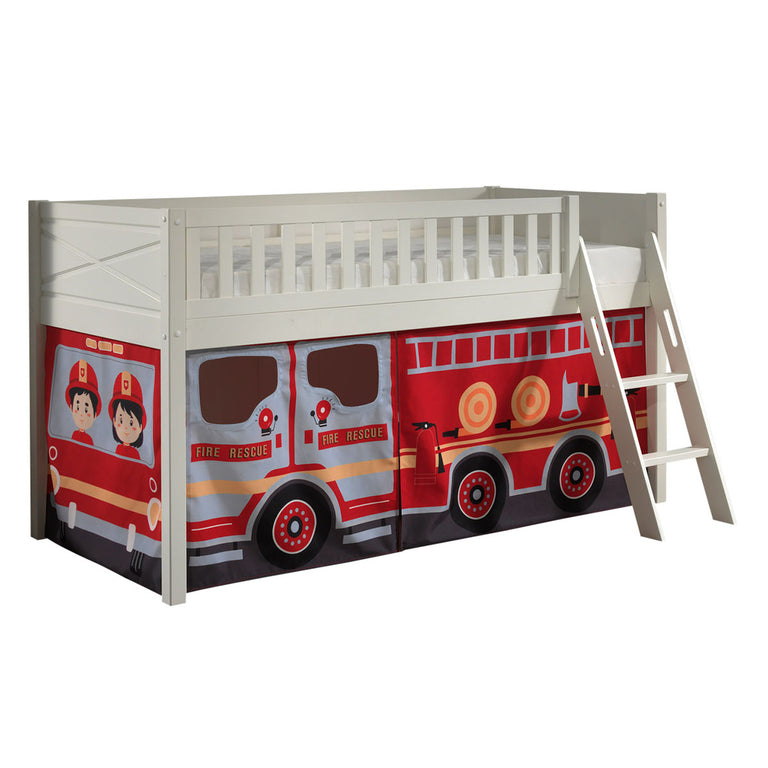 Lit mi-hauteur 90x200 sommier inclus et housse Pompier Vipack Scott Blanc - vue 2