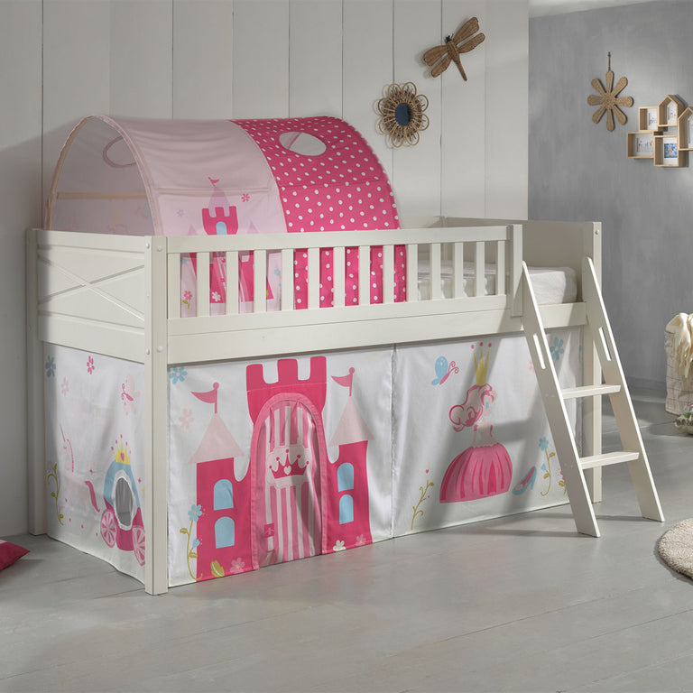 Lit mi-hauteur 90x200 sommier inclus et housse Princesse Vipack Scott Blanc