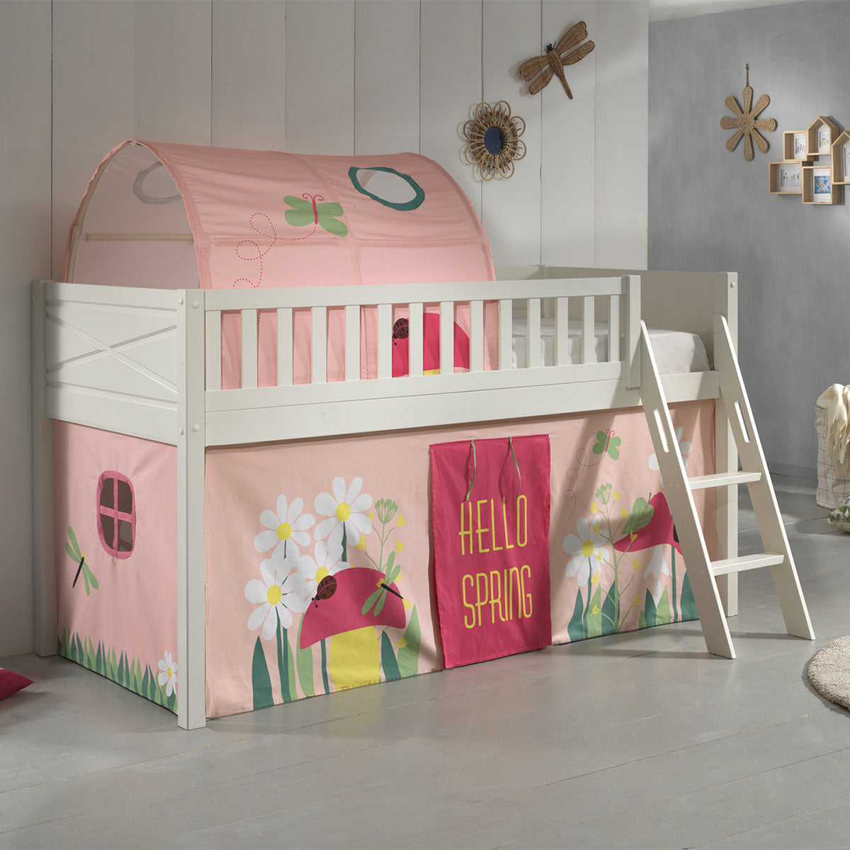 Lit mi-hauteur 90x200 sommier inclus et housse Spring Vipack Scott Blanc