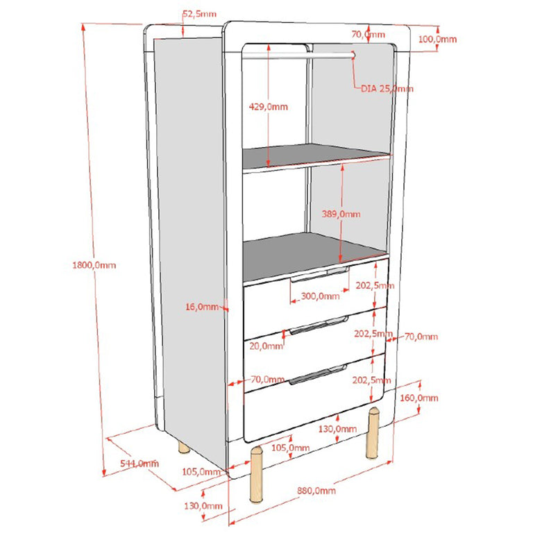 Armoire 3 tiroirs Vipack Smile Blanc - vue 4