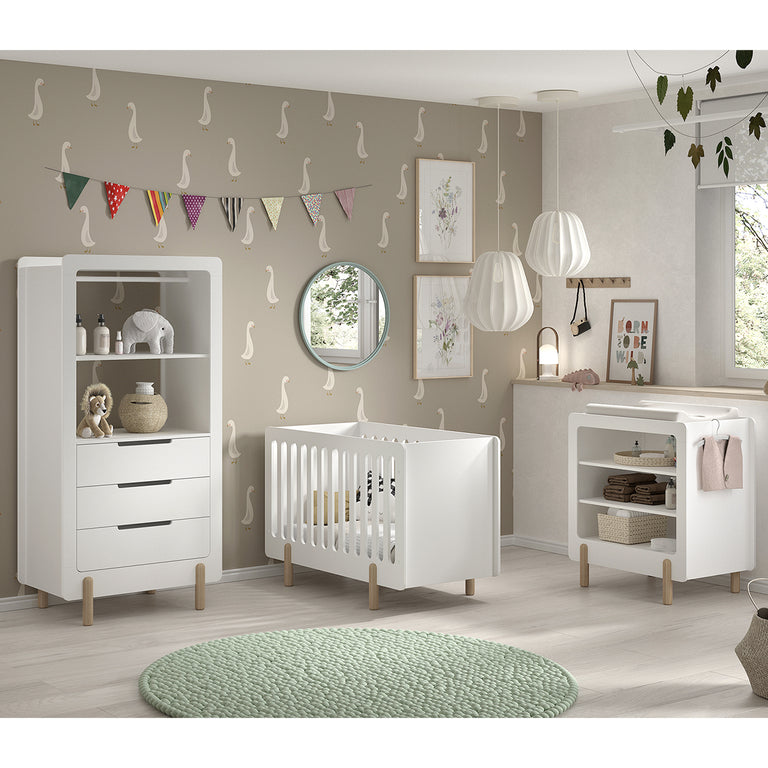 Chambre complète lit 60x120 table à langer et armoire 3 tiroirs Vipack Smile Blanc