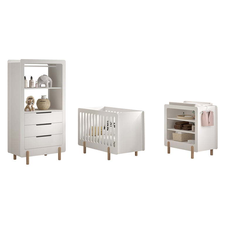 Chambre complète lit 60x120 table à langer et armoire 3 tiroirs Vipack Smile Blanc - vue 2