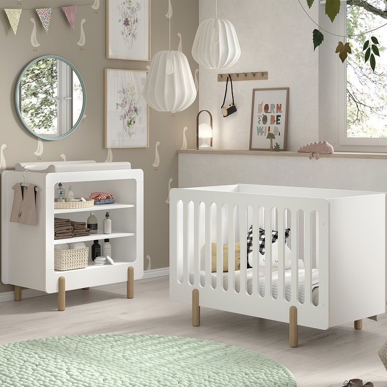 Lit bébé 60x120 et table à langer Vipack Smile Blanc