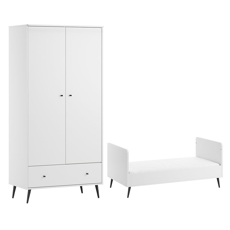 Lit évolutif 70x140 et armoire 2 portes Vox Blanca Blanc