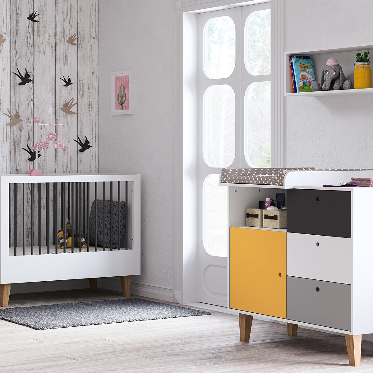Lit bébé évolutif et Commode à langer Vox Concept Jaune - vue 4