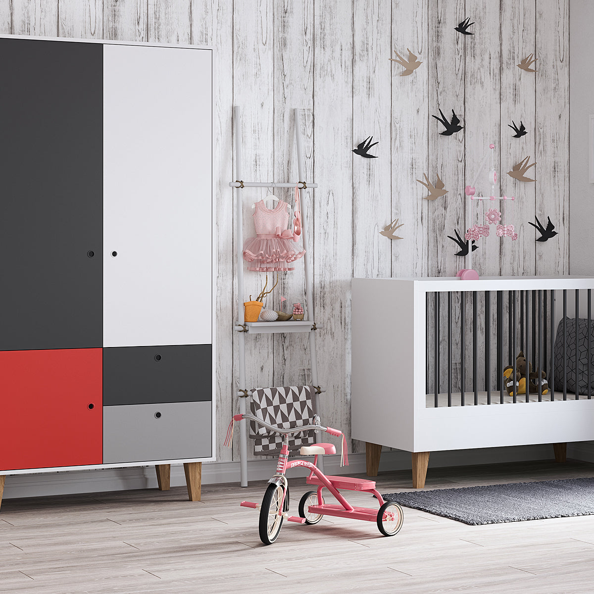 Lit bébé évolutif et Armoire Vox Concept Rouge - vue 4