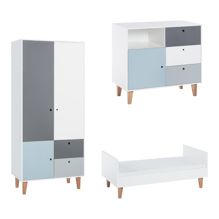 Chambre complète lit bébé évolutif - commode à langer - armoire Vox Concept Bleu - vue 2