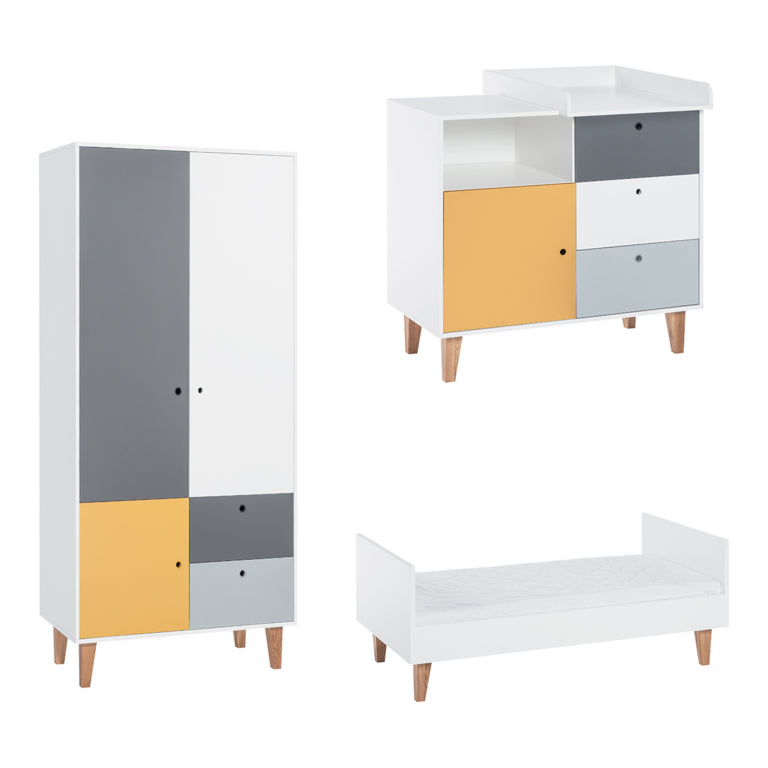 Chambre complète lit bébé évolutif - commode à langer - armoire Vox Concept Jaune - vue 2