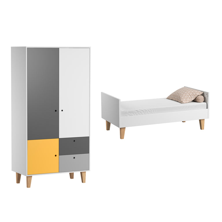 Lit bébé évolutif et Armoire Vox Concept Jaune