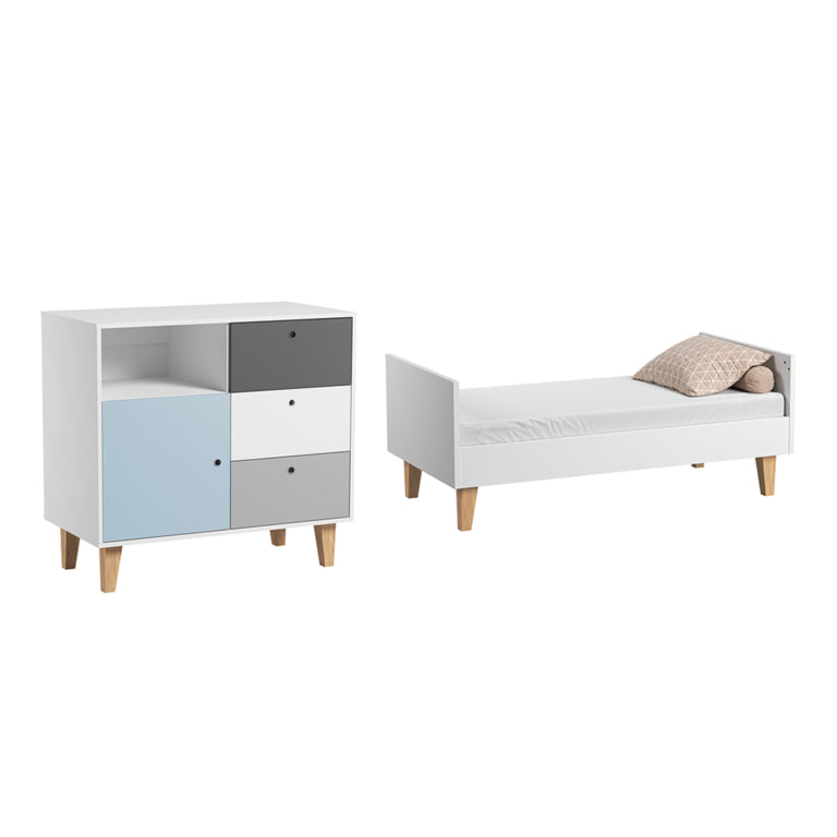 Lit bébé évolutif et Commode à langer Vox Concept Bleu