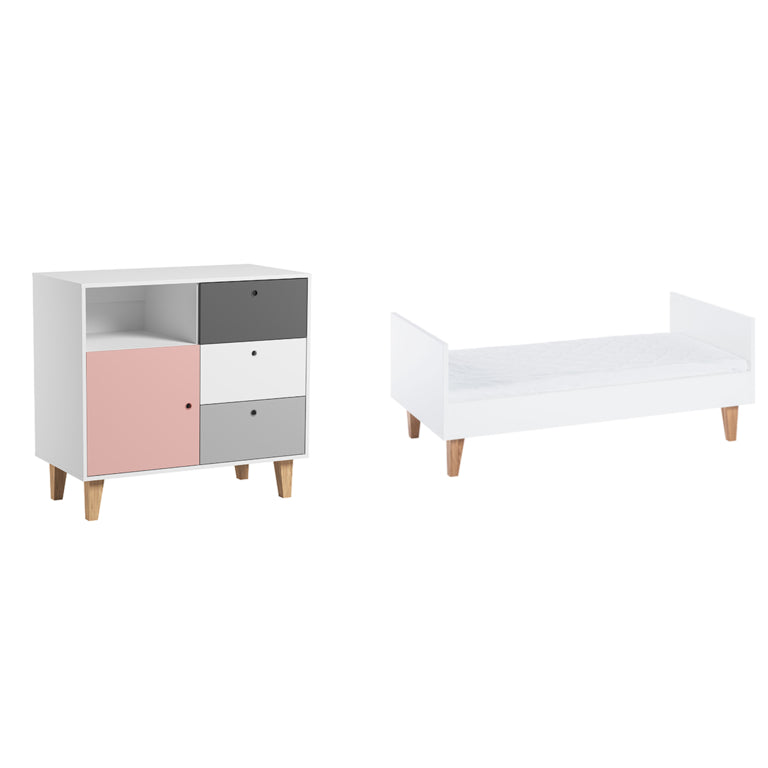 Lit bébé évolutif et Commode à langer Vox Concept Rose