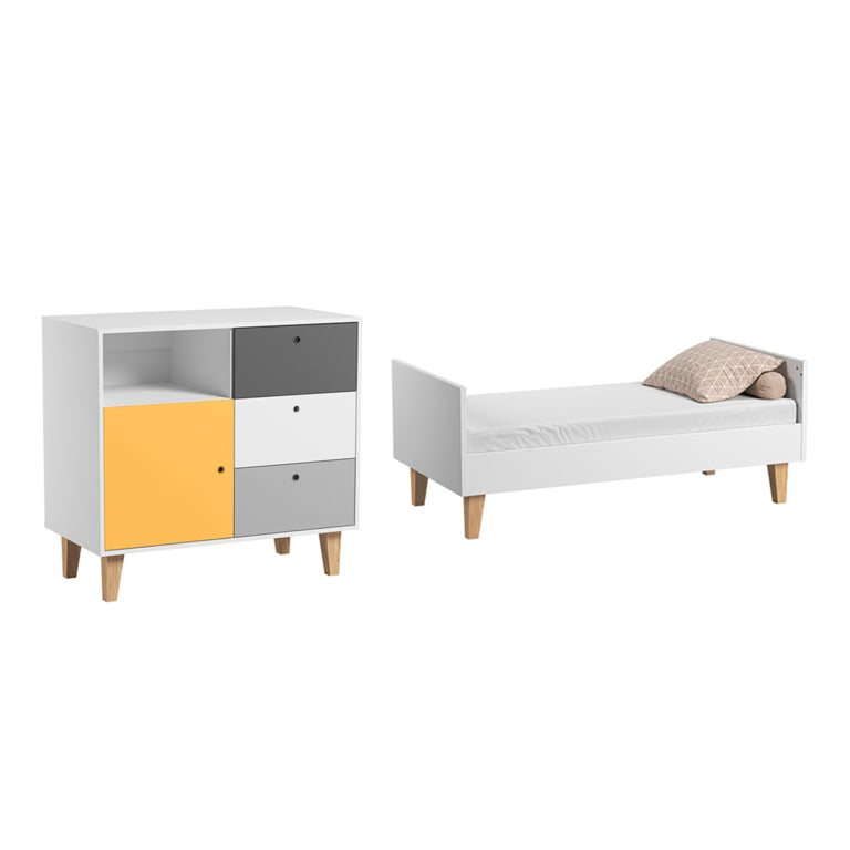 Lit bébé évolutif et Commode à langer Vox Concept Jaune