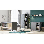Chambre complète lit bébé - commode à langer - armoire 1 porte Vox Leaf Gris et bois