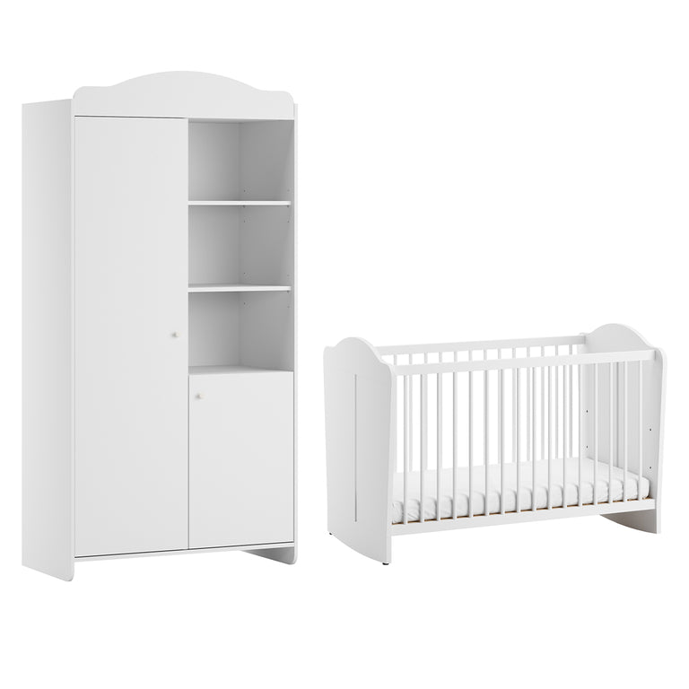 Lit bébé 60x120 et armoire 2 portes Vox Megeve Blanc