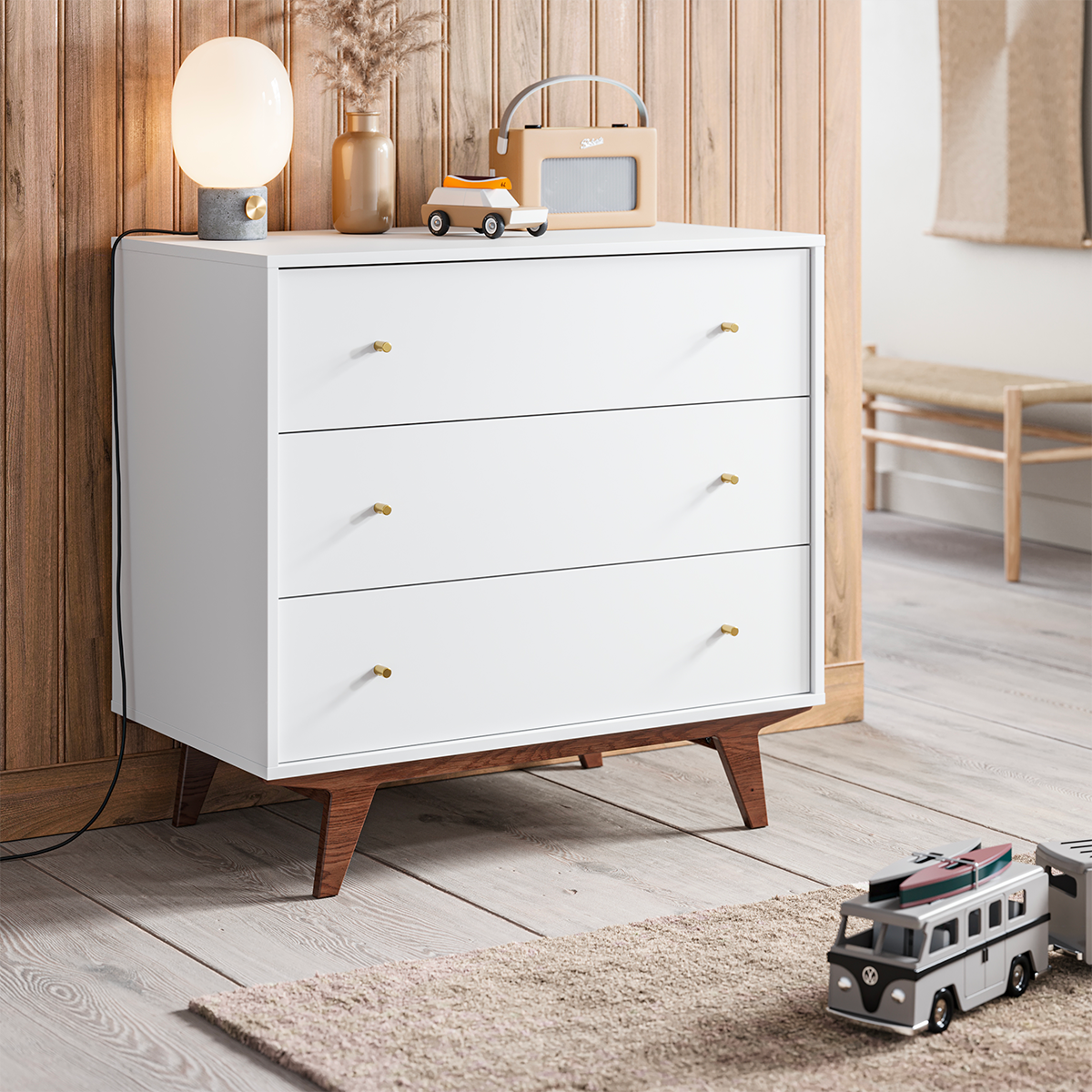 Lit évolutif 70x140 et commode 3 tiroirs Vox Mid - Blanc et bois - vue 8