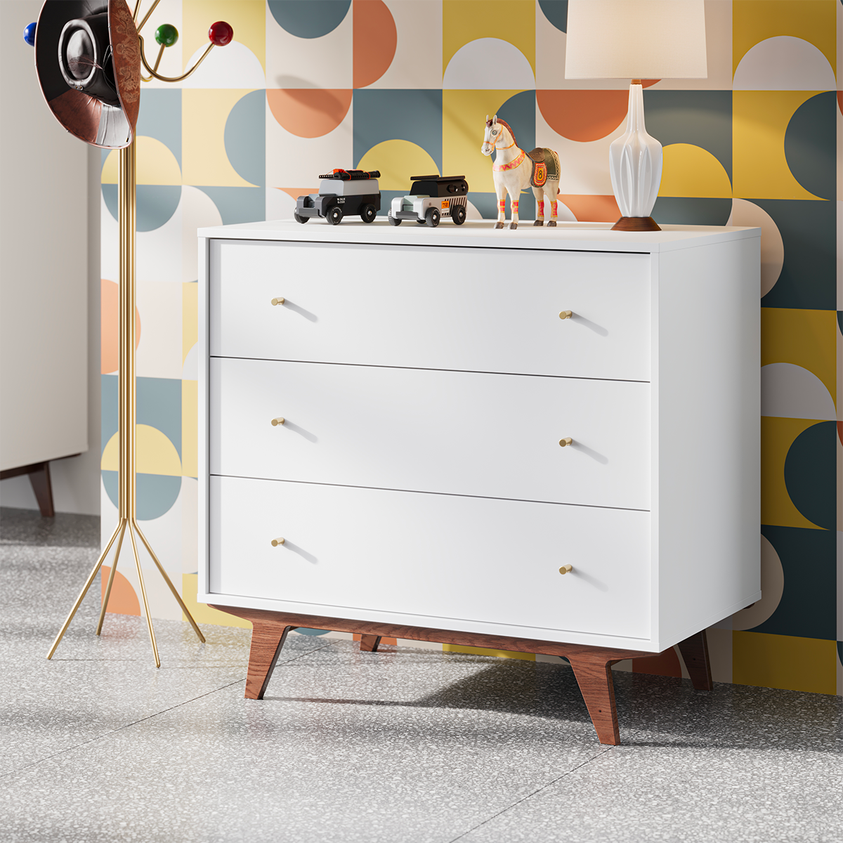 Commode 3 tiroirs Vox Mid - Blanc et bois - vue 3