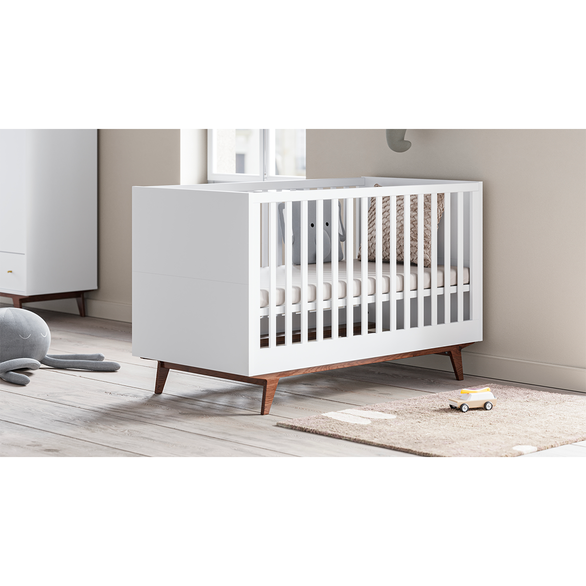 Lit évolutif 70x140 Vox Mid - Blanc et bois - vue 4