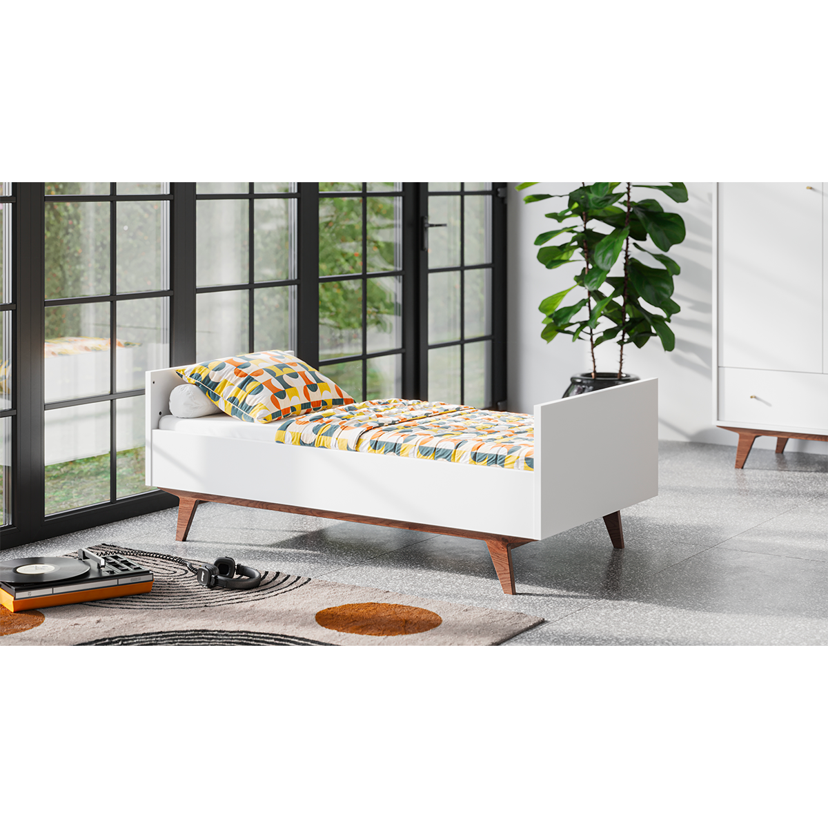 Lit évolutif 70x140 et commode 3 tiroirs Vox Mid - Blanc et bois - vue 7