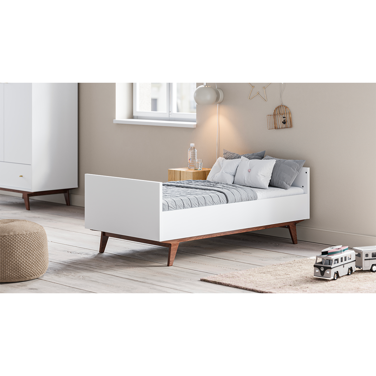 Lit évolutif 70x140 Vox Mid - Blanc et bois - vue 5