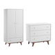 Commode 3 tiroirs et armoire 2 portes 1 tiroir Vox Mid - Blanc et bois