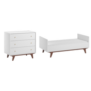 Lit évolutif 70x140 et commode 3 tiroirs Vox Mid - Blanc et bois
