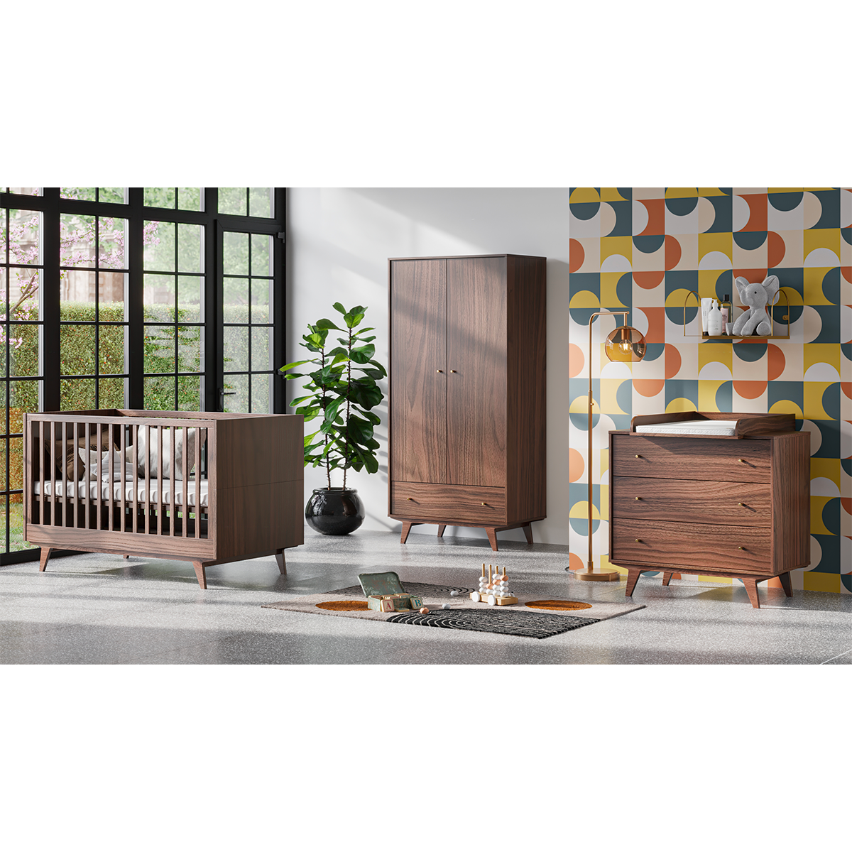 Chambre complète lit évolutif 70x140 commode à langer et armoire 2 portes 1 tiroir Vox Mid -  Bois - vue 10